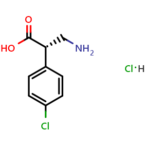 Chemical structure of (S)-3-amino-2-(4-chlorophenyl)propanoic acid hydrochloride , CAS 1001180-07-9, AChemBlock Q69082