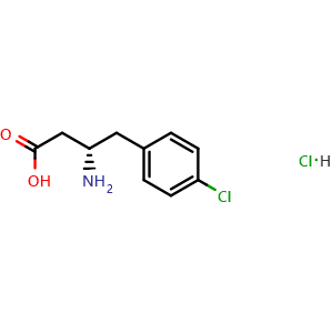 Chemical structure of (S)-3-amino-4-(4-chlorophenyl)butanoic acid hydrochloride , CAS 331763-58-7, AChemBlock Q69089