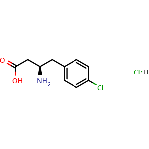 Chemical structure of (R)-3-amino-4-(4-chlorophenyl)butanoic acid hydrochloride , CAS 331763-59-8, AChemBlock Q69091