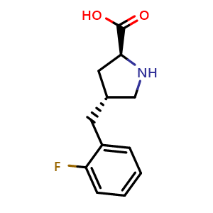 Chemical structure of (2S,4R)-4-(2-fluorobenzyl)pyrrolidine-2-carboxylic acid , CAS 1049977-87-8, AChemBlock Q69108