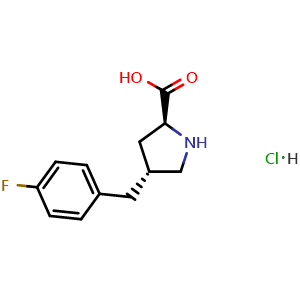 Chemical structure of (2S,4R)-4-(4-fluorobenzyl)pyrrolidine-2-carboxylic acid hydrochloride , CAS 1049733-41-6, AChemBlock Q69129