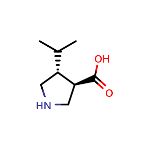 Chemical structure of (3R,4R)-4-isopropylpyrrolidine-3-carboxylic acid , CAS 261896-36-0, AChemBlock Q69133