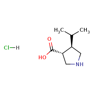 Chemical structure of (3R,4R)-4-isopropylpyrrolidine-3-carboxylic acid hydrochloride , CAS 1330750-36-1, AChemBlock Q69135