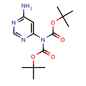 Chemical structure of 6-[bis(tert-butoxycarbonyl)amino]-4-aminopyrimidine , CAS 1364663-35-3, AChemBlock Q69144