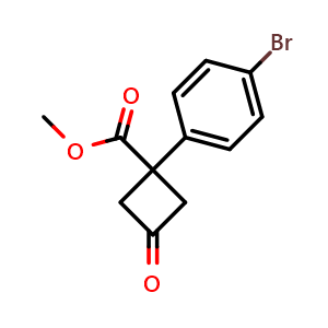 Chemical structure of methyl 1-(4-bromophenyl)-3-oxocyclobutane-1-carboxylate , CAS 1364663-42-2, AChemBlock Q69147