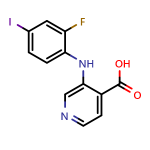 Chemical structure of 3-((2-fluoro-4-iodophenyl)amino)isonicotinic acid , CAS 885588-03-4, AChemBlock Q69169