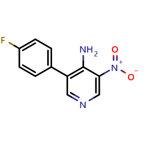 Chemical structure of 3-(4-fluorophenyl)-5-nitropyridin-4-amine , CAS 1395492-80-4, AChemBlock Q69173
