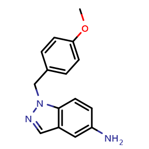 Chemical structure of 1-(4-methoxybenzyl)-1H-indazol-5-amine , CAS 939756-05-5, AChemBlock Q69179