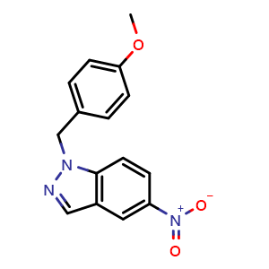 Chemical structure of 1-(4-methoxybenzyl)-5-nitro-1H-indazole , CAS 1071550-12-3, AChemBlock Q69180