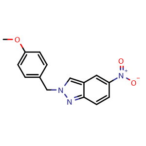 Chemical structure of 2-(4-methoxybenzyl)-5-nitro-2H-indazole , CAS 1178903-41-7, AChemBlock Q69181