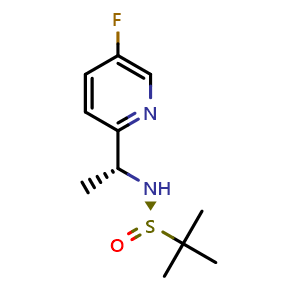 Chemical structure of (R)-N-((R)-1-(5-fluoropyridin-2-yl)ethyl)-2-methylpropane-2-sulfinamide , CAS 1149752-51-1, AChemBlock Q69188