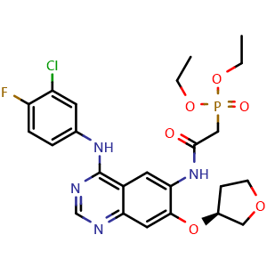 Chemical structure of diethyl (S)-(2-((4-((3-chloro-4-fluorophenyl)amino)-7-((tetrahydrofuran-3-yl)oxy)quinazolin-6-yl)amino)-2-oxoethyl)phosphonate , CAS 618061-76-0, AChemBlock Q69206