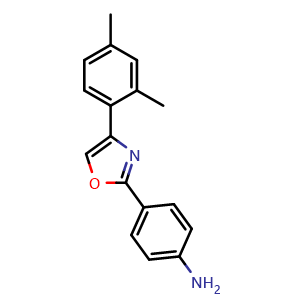 Chemical structure of 4-(4-(2,4-dimethylphenyl)oxazol-2-yl)aniline , CAS 951623-01-1, AChemBlock Q69217