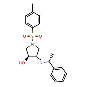 Chemical structure of (3S,4S)-4-(((R)-1-phenylethyl)amino)-1-tosylpyrrolidin-3-ol , CAS 1159908-18-5, AChemBlock Q69254