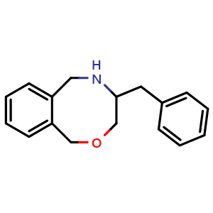 Chemical structure of 4-benzyl-3,4,5,6-tetrahydro-1H-benzo[f][1,4]oxazocine , CAS 1333113-99-7, AChemBlock Q69258