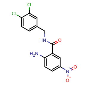 Chemical structure of 2-amino-N-(3,4-dichlorobenzyl)-5-nitrobenzamide , CAS 247569-82-0, AChemBlock Q69264