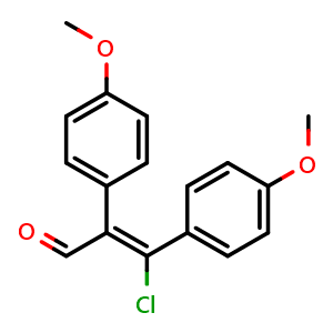 Chemical structure of (Z)-3-chloro-2,3-bis(4-methoxyphenyl)acrylaldehyde , CAS 19881-70-0, AChemBlock Q69266