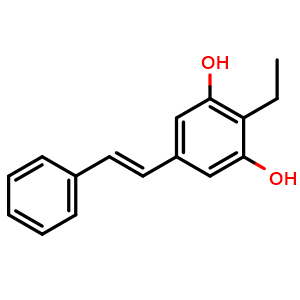 Chemical structure of (E)-2-ethyl-5-styrylbenzene-1,3-diol , CAS 79338-80-0, AChemBlock Q69281