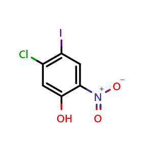 Chemical structure of 5-chloro-4-iodo-2-nitrophenol , CAS 1037298-07-9, AChemBlock Q69283