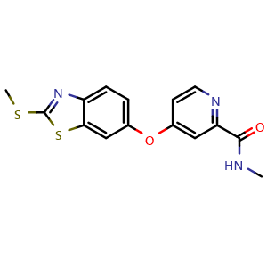 Chemical structure of N-methyl-4-((2-(methylthio)benzo[d]thiazol-6-yl)oxy)picolinamide , CAS 953770-85-9, AChemBlock Q69289