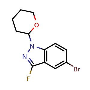 Chemical structure of 5-bromo-3-fluoro-1-(tetrahydro-2H-pyran-2-yl)-1H-indazole , CAS 1365889-96-8, AChemBlock Q69306