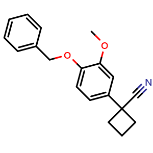 Chemical structure of 1-(4-(benzyloxy)-3-methoxyphenyl)cyclobutane-1-carbonitrile , CAS 1260902-74-6, AChemBlock Q69319