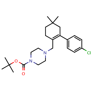 Chemical structure of tert-butyl 4-((4'-chloro-5,5-dimethyl-3,4,5,6-tetrahydro-[1,1'-biphenyl]-2-yl)methyl)piperazine-1-carboxylate , CAS 1228780-71-9, AChemBlock Q69354