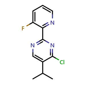 Chemical structure of 4-chloro-2-(3-fluoropyridin-2-yl)-5-isopropylpyrimidine , CAS 2119574-84-2, AChemBlock Q69374