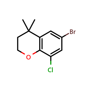 Chemical structure of 6-bromo-8-chloro-4,4-dimethylchromane , CAS 1350761-25-9, AChemBlock Q69378
