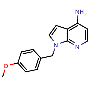 Chemical structure of 1-(4-methoxybenzyl)-1H-pyrrolo[2,3-b]pyridin-4-amine , CAS 1801335-41-0, AChemBlock Q69415