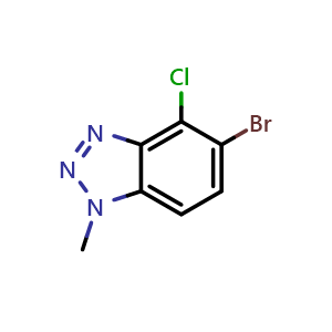 Chemical structure of 5-bromo-4-chloro-1-methyl-1H-benzo[d][1,2,3]triazole , CAS 1799976-49-0, AChemBlock Q69418