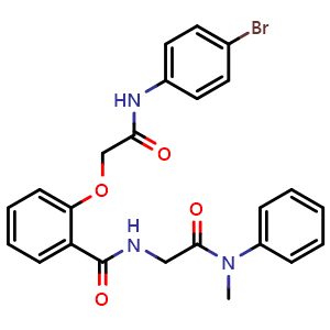 Chemical structure of 2-(2-((4-bromophenyl)amino)-2-oxoethoxy)-N-(2-(methyl(phenyl)amino)-2-oxoethyl)benzamide , CAS 1462267-08-8, AChemBlock Q69438