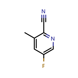 Chemical structure of 5-fluoro-3-methylpicolinonitrile , CAS 1261883-35-5, AChemBlock Q69443