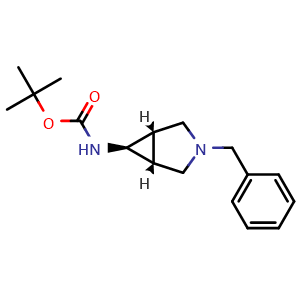 Chemical structure of tert-butyl ((1R,5S,6s)-3-benzyl-3-azabicyclo[3.1.0]hexan-6-yl)carbamate , CAS 151860-18-3, AChemBlock Q69458
