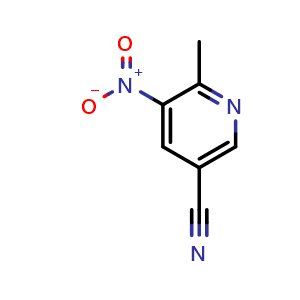 Chemical structure of 6-methyl-5-nitronicotinonitrile , CAS 856579-10-7, AChemBlock Q69464