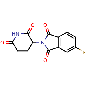 Chemical structure of 2-(2,6-dioxopiperidin-3-yl)-5-fluoroisoindoline-1,3-dione , CAS 835616-61-0, AChemBlock Q69501