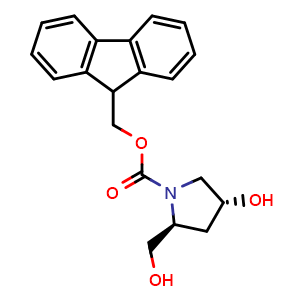 Chemical structure of (9H-fluoren-9-yl)methyl (2S,4R)-4-hydroxy-2-(hydroxymethyl)pyrrolidine-1-carboxylate , CAS 163671-09-8, AChemBlock Q69515