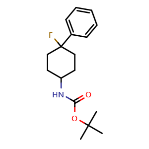 Chemical structure of tert-butyl (4-fluoro-4-phenylcyclohexyl)carbamate , CAS 2119574-80-8, AChemBlock Q69519