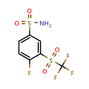 Chemical structure of 4-fluoro-3-((trifluoromethyl)sulfonyl)benzenesulfonamide , CAS 1027345-08-9, AChemBlock Q69524