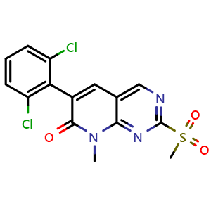 Chemical structure of 6-(2,6-dichlorophenyl)-8-methyl-2-(methylsulfonyl)pyrido[2,3-d]pyrimidin-7(8H)-one , CAS 185039-48-9, AChemBlock Q69528