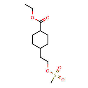 Chemical structure of ethyl 4-(2-((methylsulfonyl)oxy)ethyl)cyclohexane-1-carboxylate , CAS 1091599-83-5, AChemBlock Q69534