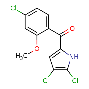 Chemical structure of (4-chloro-2-methoxyphenyl)(4,5-dichloro-1H-pyrrol-2-yl)methanone , CAS 2288709-24-8, AChemBlock Q69548