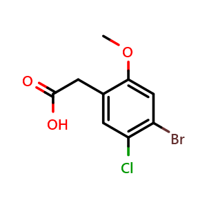 Chemical structure of 2-(4-bromo-5-chloro-2-methoxyphenyl)acetic acid , CAS 1785152-42-2, AChemBlock Q69556