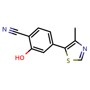 Chemical structure of 2-hydroxy-4-(4-methylthiazol-5-yl)benzonitrile , CAS 1448190-10-0, AChemBlock Q69596