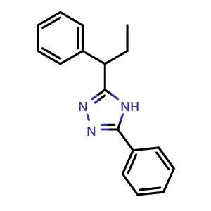 Chemical structure of 3-phenyl-5-(1-phenylpropyl)-4H-1,2,4-triazole , CAS 1306142-95-9, AChemBlock Q69603