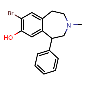Chemical structure of 8-bromo-3-methyl-5-phenyl-2,3,4,5-tetrahydro-1H-benzo[d]azepin-7-ol , CAS 99295-33-7, AChemBlock Q69606