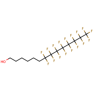 Chemical structure of 7,7,8,8,9,9,10,10,11,11,12,12,13,13,14,14,14-heptadecafluorotetradecan-1-ol , CAS 129794-54-3, AChemBlock Q69609