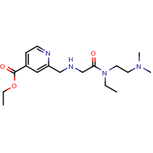 Chemical structure of ethyl 2-(((2-((2-(dimethylamino)ethyl)(ethyl)amino)-2-oxoethyl)amino)methyl)isonicotinate , CAS 1596348-32-1, AChemBlock Q69611