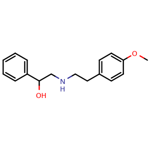 Chemical structure of 2-((4-methoxyphenethyl)amino)-1-phenylethan-1-ol , CAS 65458-23-3, AChemBlock Q69616