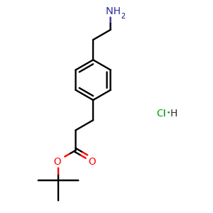 Chemical structure of tert-butyl 3-(4-(2-aminoethyl)phenyl)propanoate hydrochloride , CAS 116856-71-4, AChemBlock Q69619